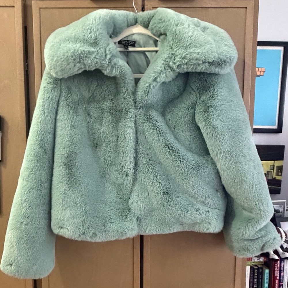 Topshop Light Blue Faux Fur Coat
